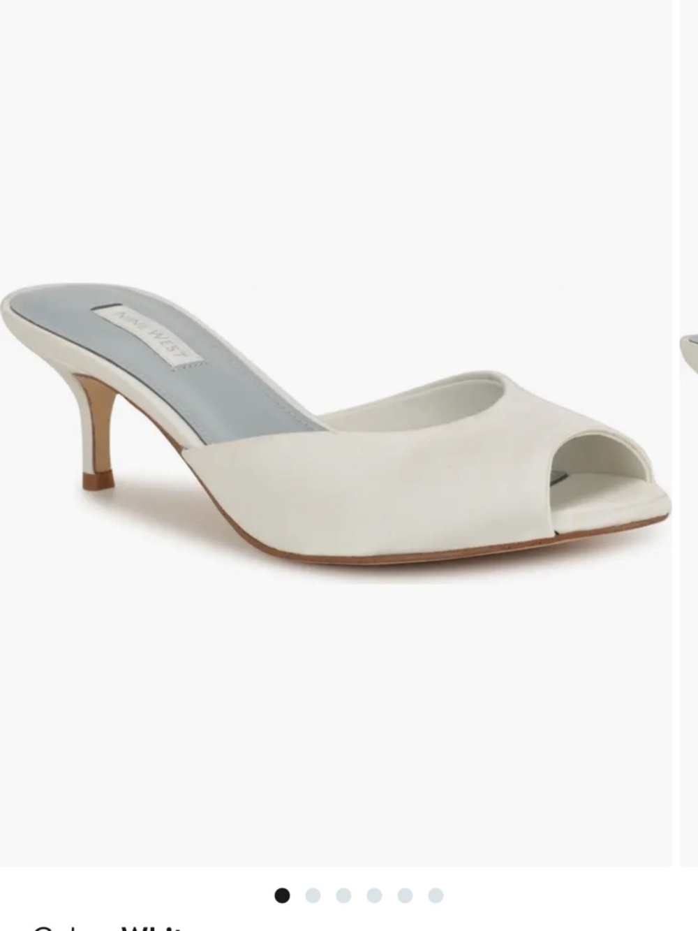 Nine West White Satin Peep-Toe Mules - Picture 2 of 12